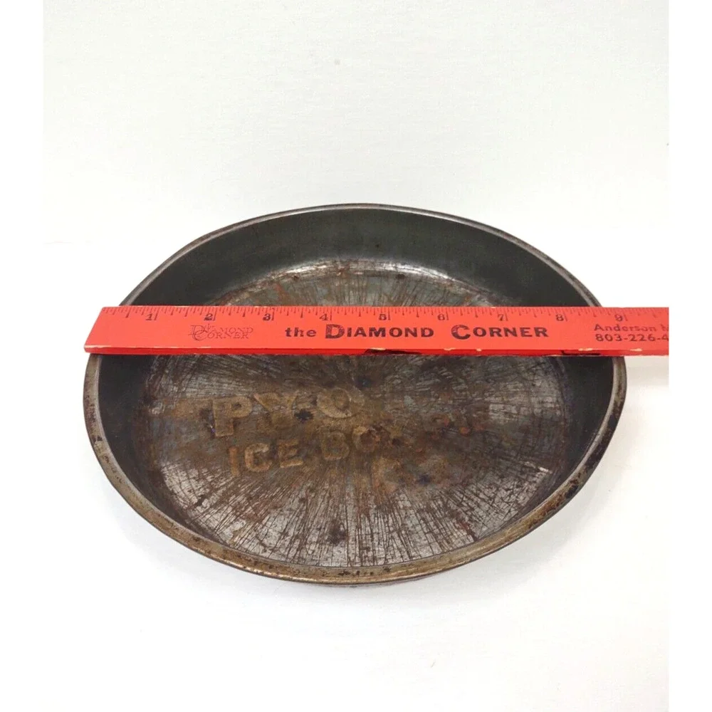 PY-O-MY Ice Box Pie Round Pie Pan Tin Rustic Bakeware Advertising Decor MCM